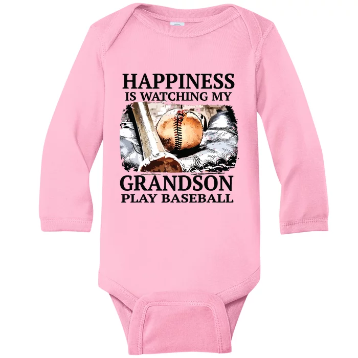 Happiness Is Watching My Grandson Play Baseball Baby Long Sleeve Bodysuit