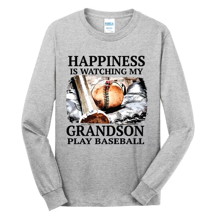 Happiness Is Watching My Grandson Play Baseball Tall Long Sleeve T-Shirt