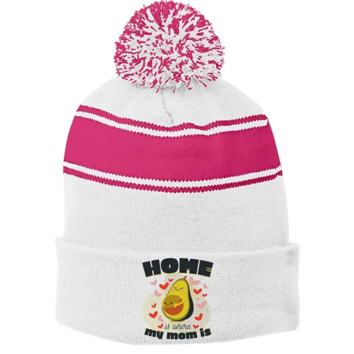 Home Is Where My Mom Is Pregnant Avocado Stripe Pom Pom Beanie