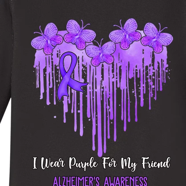 Heart I Wear Purple For My Friend Alzheimers Awareness Month Baby Long Sleeve Bodysuit