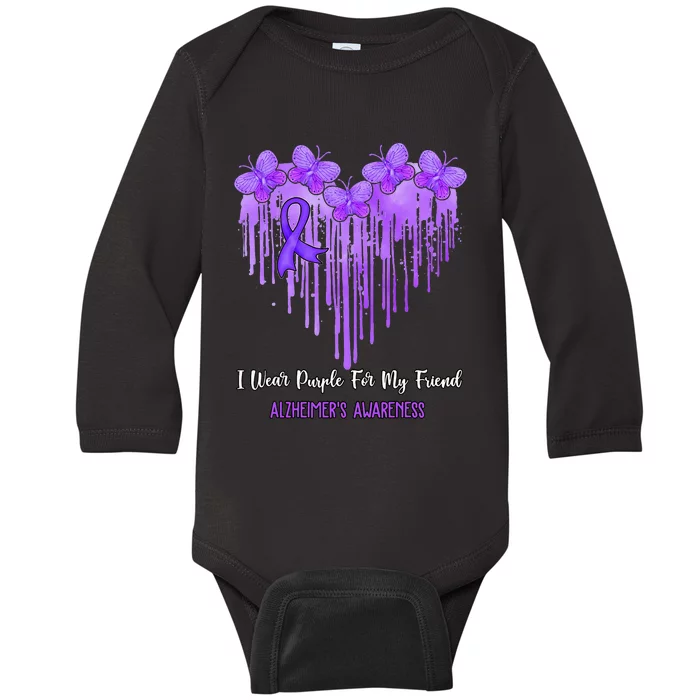 Heart I Wear Purple For My Friend Alzheimers Awareness Month Baby Long Sleeve Bodysuit