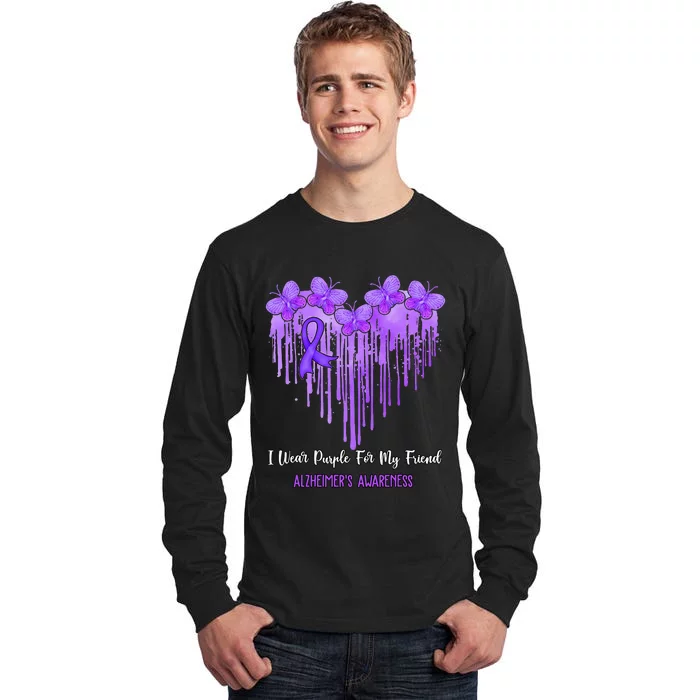 Heart I Wear Purple For My Friend Alzheimers Awareness Month Tall Long Sleeve T-Shirt