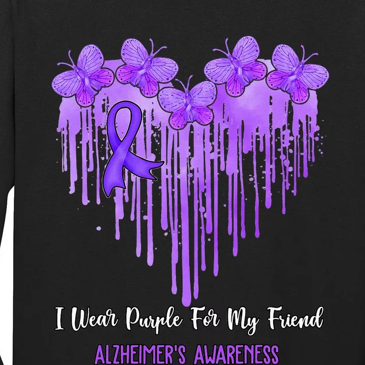 Heart I Wear Purple For My Friend Alzheimers Awareness Month Tall Long Sleeve T-Shirt