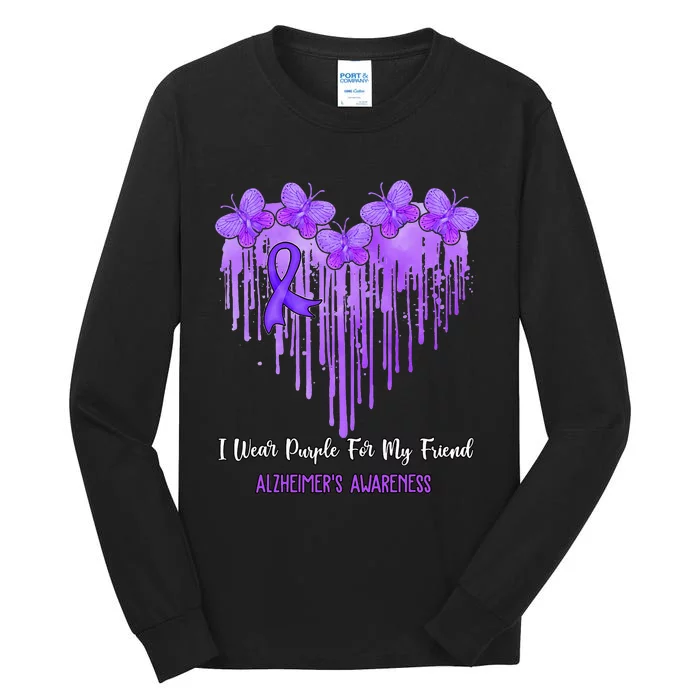 Heart I Wear Purple For My Friend Alzheimers Awareness Month Tall Long Sleeve T-Shirt