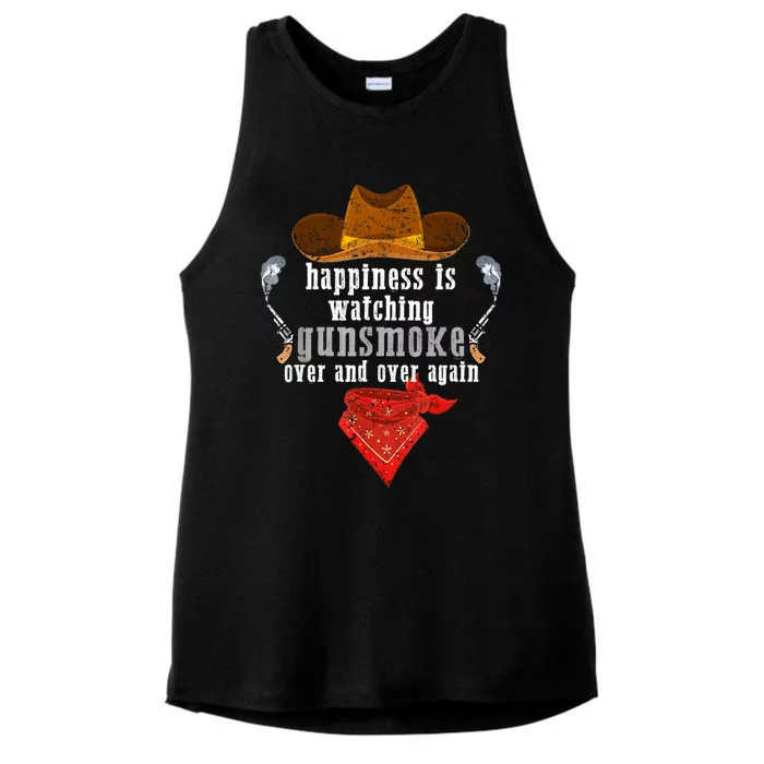 Happiness Is Watching Gunsmoke Over And Over Again Cowboys Ladies Tri-Blend Wicking Tank