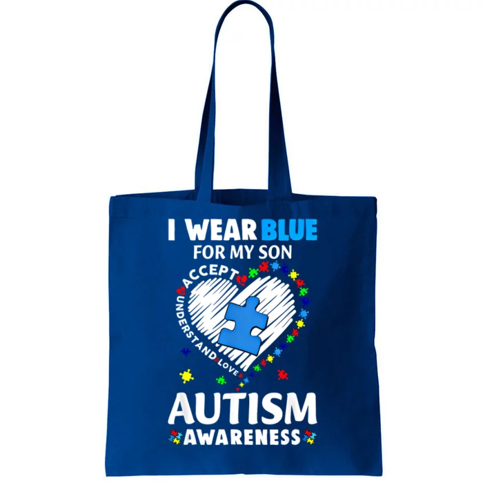 Heart I Wear Blue For My Sons Autism Awareness Month Gift Tote Bag