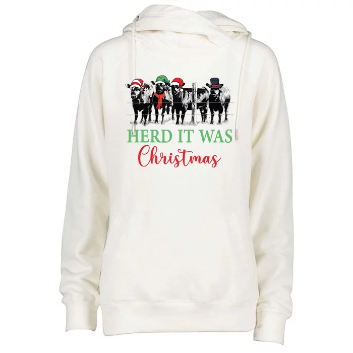 Herd It Was Christmas Cute Christmas Cow Heifer Lover Farmer Womens Funnel Neck Pullover Hood