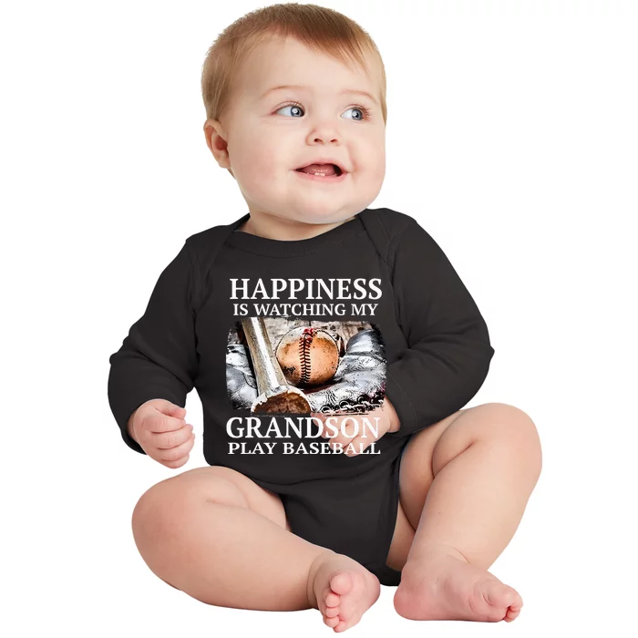 Happiness Is Watching My Grandson Play Baseball Baby Long Sleeve Bodysuit