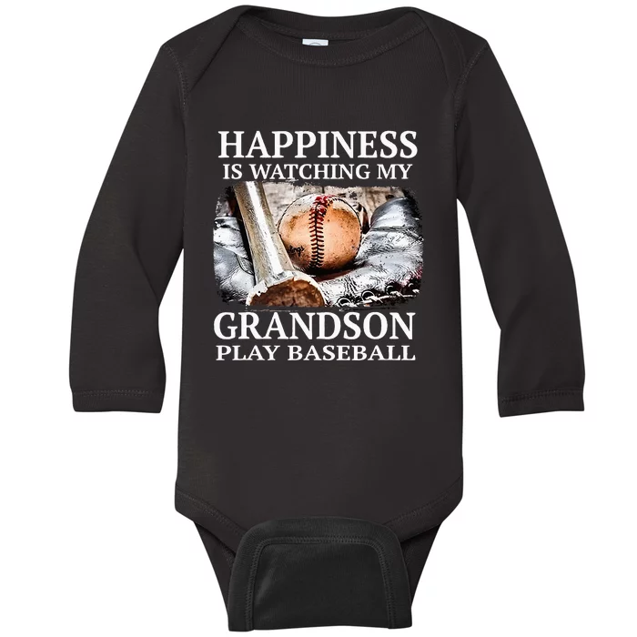 Happiness Is Watching My Grandson Play Baseball Baby Long Sleeve Bodysuit