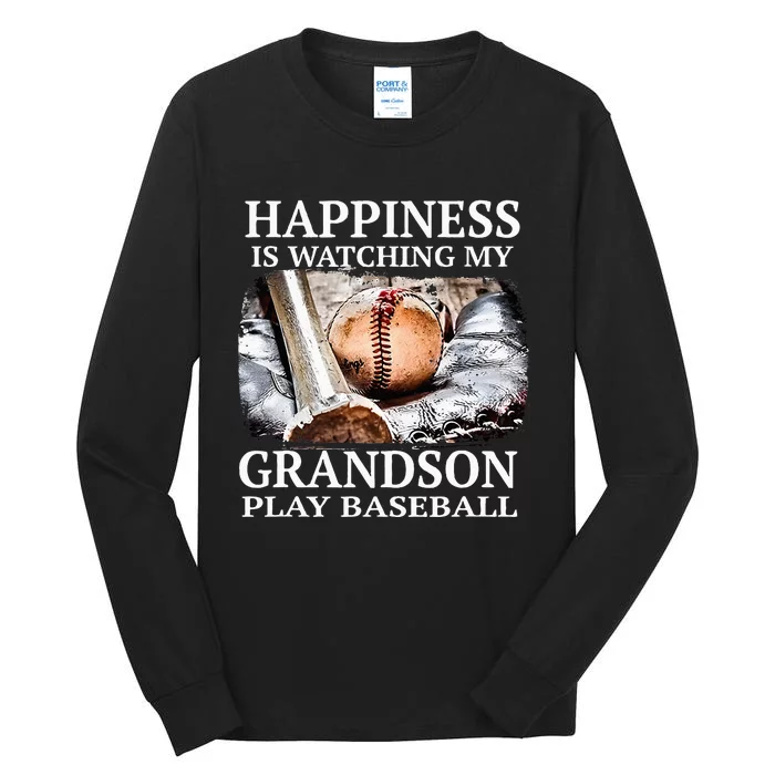 Happiness Is Watching My Grandson Play Baseball Tall Long Sleeve T-Shirt