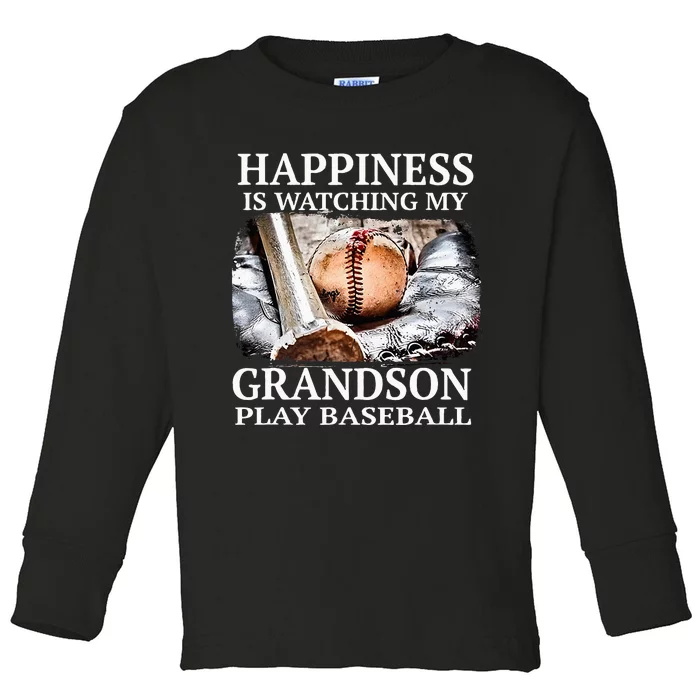 Happiness Is Watching My Grandson Play Baseball Toddler Long Sleeve Shirt