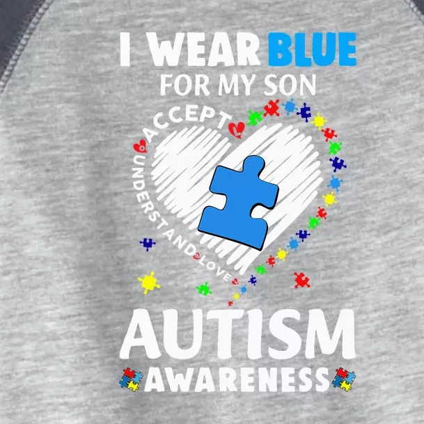 Heart I Wear Blue For My Son Autism Awareness Month Toddler Fine Jersey T-Shirt