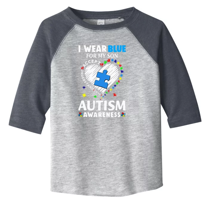 Heart I Wear Blue For My Son Autism Awareness Month Toddler Fine Jersey T-Shirt