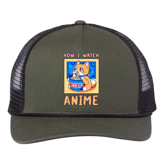 How I Watch Anime Cat Ramen Funny Kawaii Cute Merch Gift Retro Rope Trucker Hat Cap