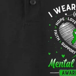 Heart I Wear Green For Mental Health Awareness Month Dry Zone Grid Performance Polo