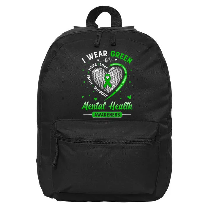 Heart I Wear Green For Mental Health Awareness Month 16 in Basic Backpack