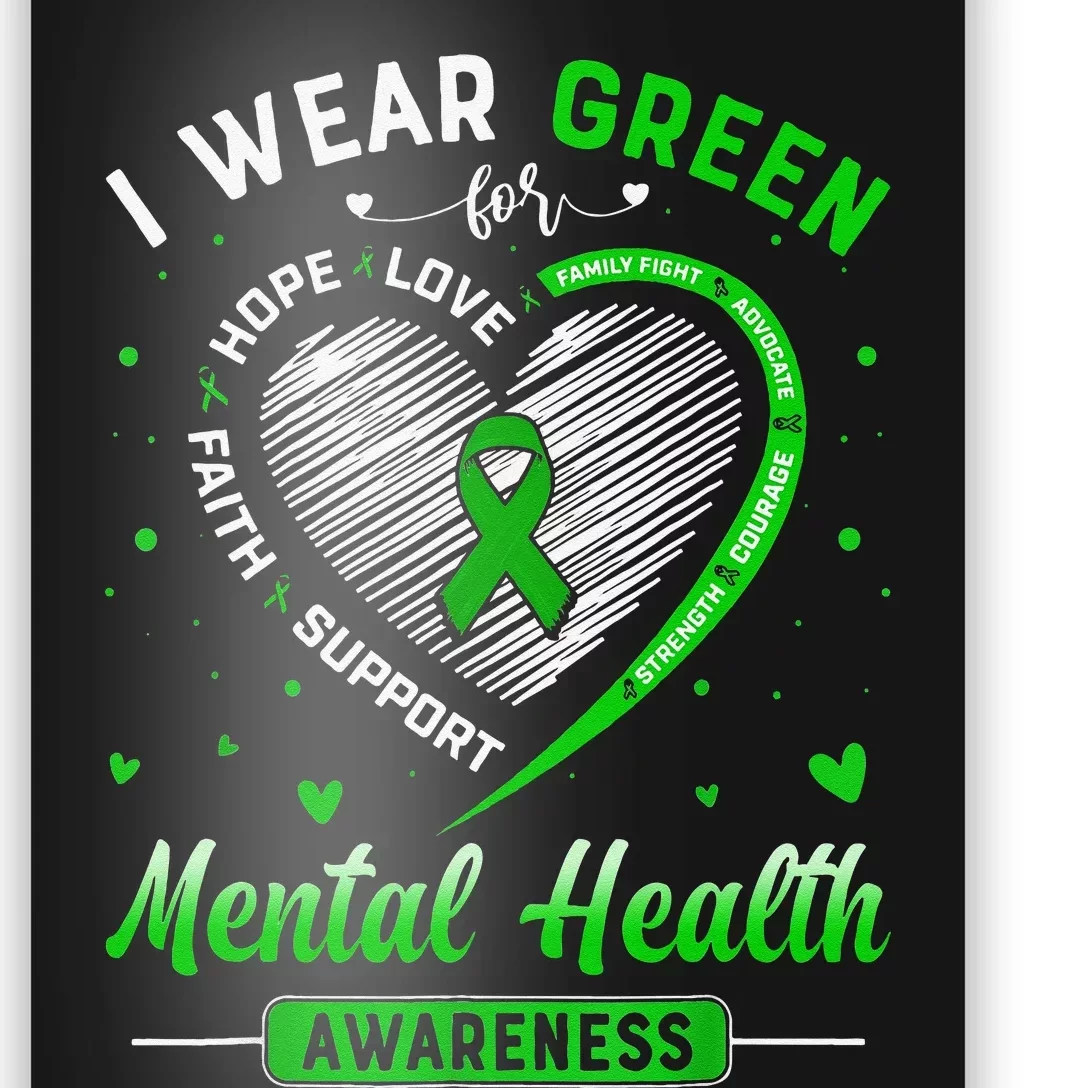 Heart I Wear Green For Mental Health Awareness Month Poster