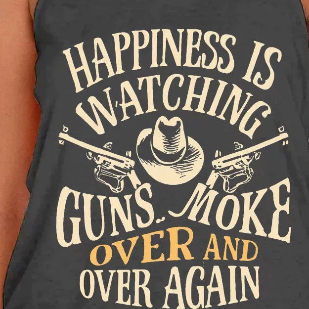 Happiness Is Watching Gunsmoke Over And Over Again Cowboys Women's Knotted Racerback Tank