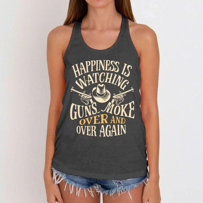 Happiness Is Watching Gunsmoke Over And Over Again Cowboys Women's Knotted Racerback Tank