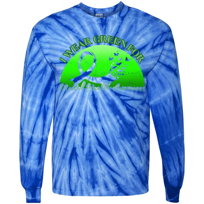 Heart I Wear Green Tal Health Awareness Month Gift Tie-Dye Long Sleeve Shirt