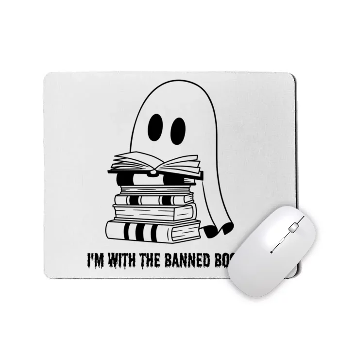 Halloween Im With The Banned Ghost Reading Book Librarian Mousepad