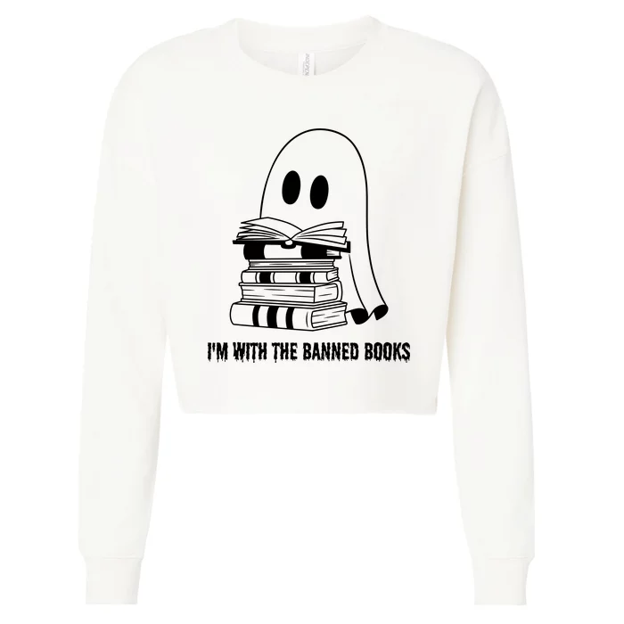 Halloween Im With The Banned Ghost Reading Book Librarian Cropped Pullover Crew