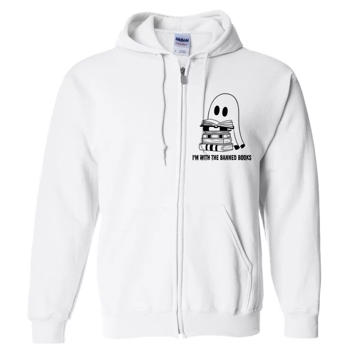 Halloween Im With The Banned Ghost Reading Book Librarian Full Zip Hoodie