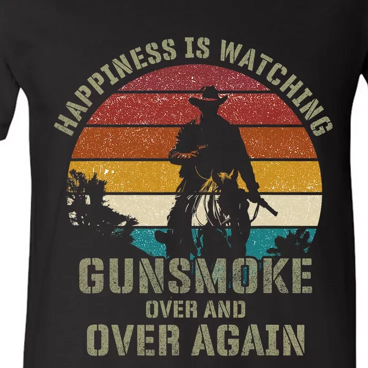 Happiness Is Watching Gunsmoke Over And Over Again Cowboys V-Neck T-Shirt