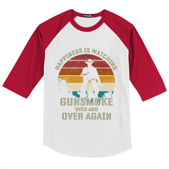 Happiness Is Watching Gunsmoke Over And Over Again Cowboys Kids Colorblock Raglan Jersey