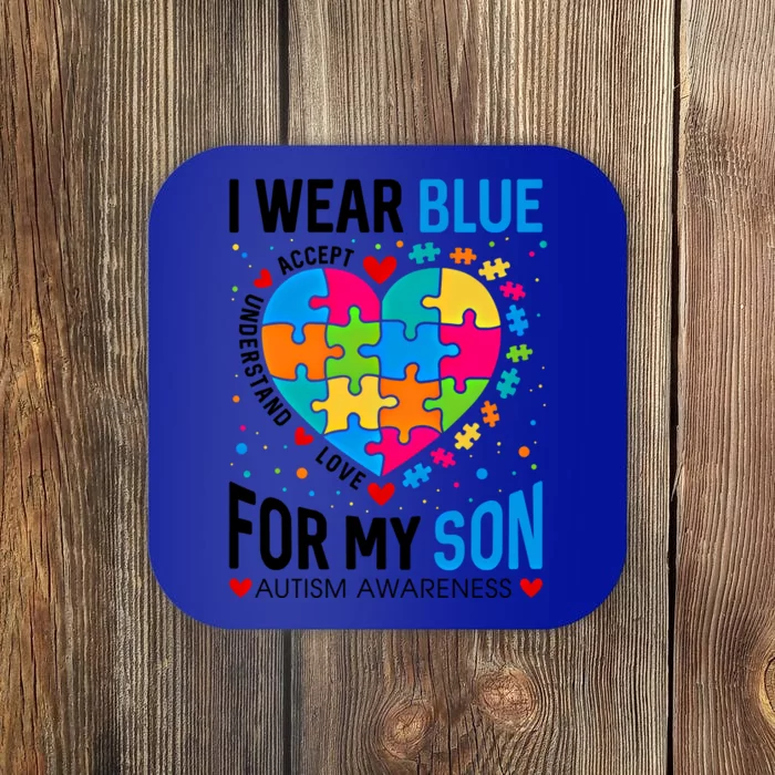 Heart I Wear Blue For My Son Autism Awareness Month Parents Cool Gift Coaster