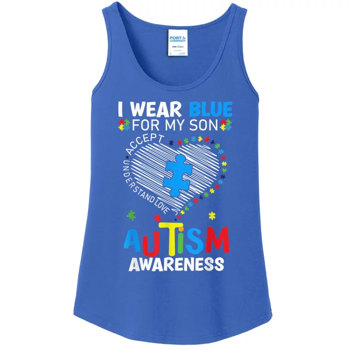 Heart I Wear Blue For My Son Autism Awareness - Love My Son Ladies Essential Tank