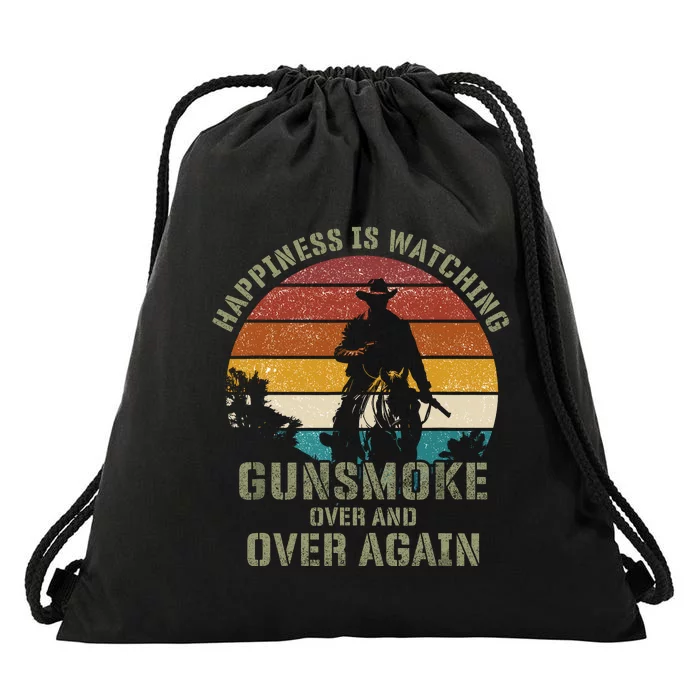 Happiness Is Watching Gunsmoke Over And Over Again Cowboys Drawstring Bag