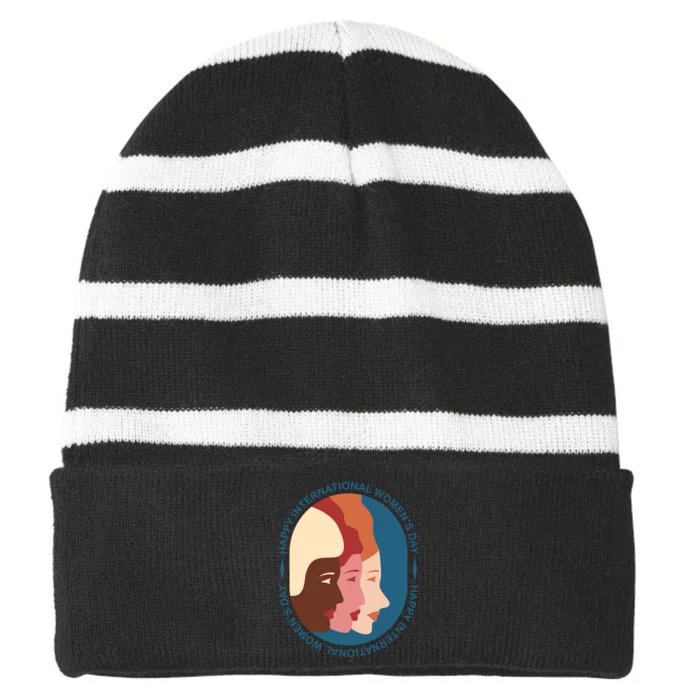 Happy International Womens Day Striped Beanie with Solid Band