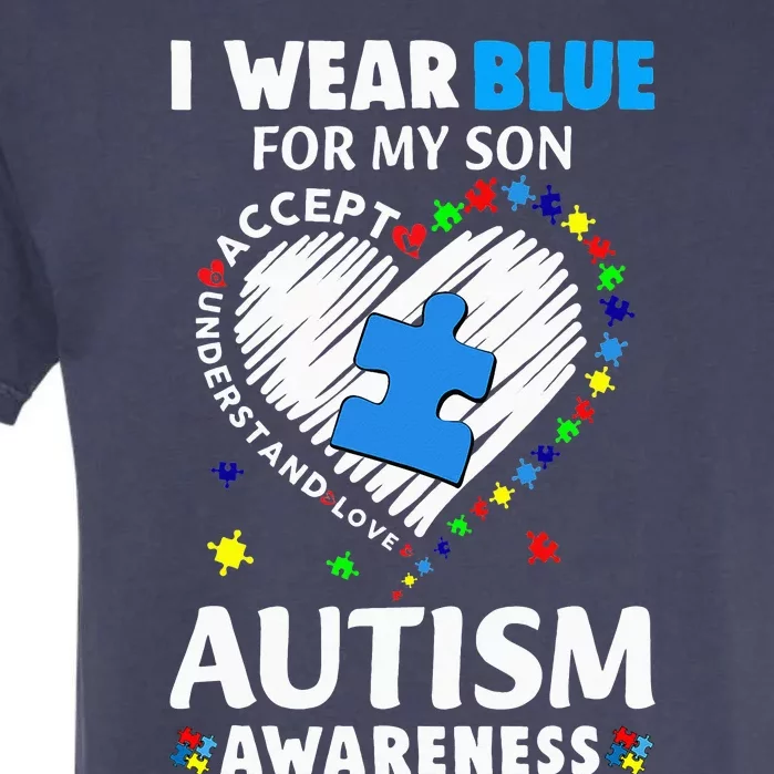 Heart I Wear Blue For My Son Autism Awareness Month Garment-Dyed Heavyweight T-Shirt