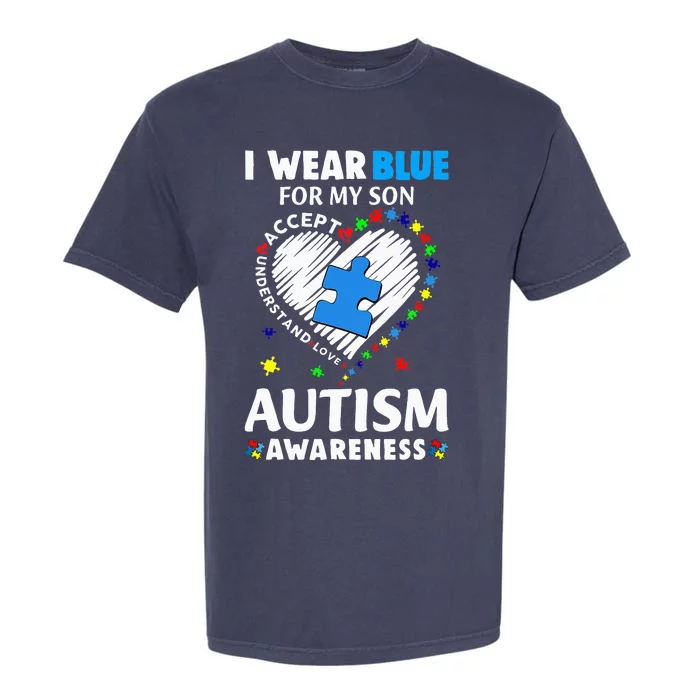 Heart I Wear Blue For My Son Autism Awareness Month Garment-Dyed Heavyweight T-Shirt