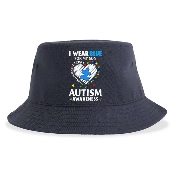 Heart I Wear Blue For My Son Autism Awareness Month Sustainable Bucket Hat