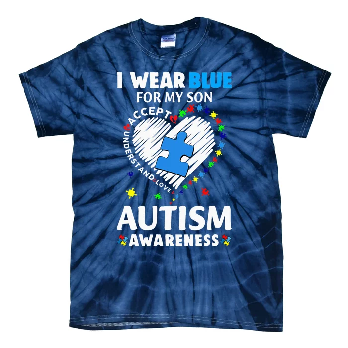 Heart I Wear Blue For My Son Autism Awareness Month Tie-Dye T-Shirt