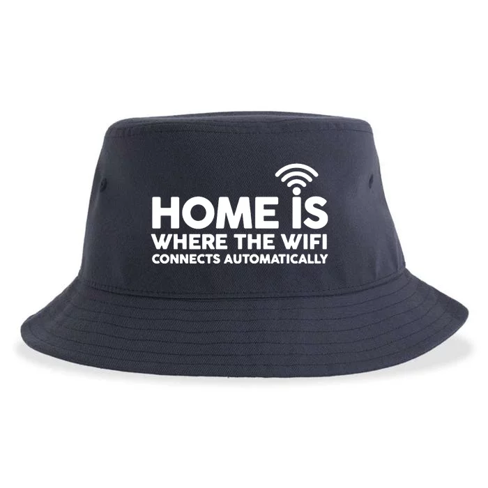 HOME IS WHERE THE WIFI FUNNY Sustainable Bucket Hat