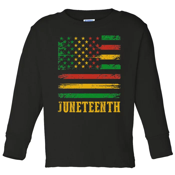 Happy Juneteenth 1865 American Flag Melanin Black Pride Toddler Long Sleeve Shirt