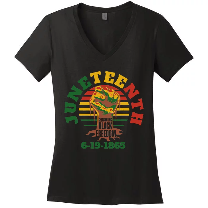 Happy Juneteenth 1865 Black Freedom Melanin Black Pride Women's V-Neck T-Shirt