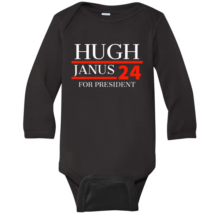 Hugh Janus 24 For President Funny 2024 Election Baby Long Sleeve Bodysuit