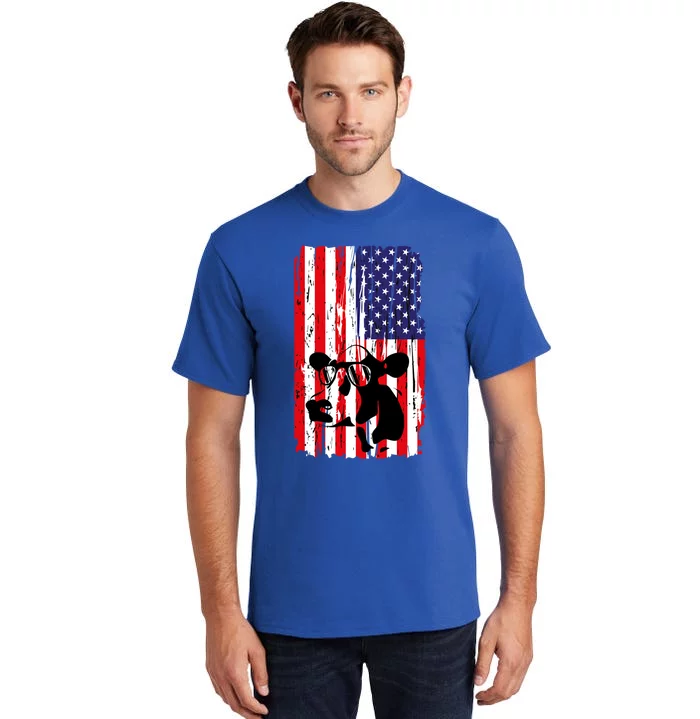 Heifer July 4 American Flag Farmer Gift Cow Cattle Gift Tee Gift Tall T-Shirt