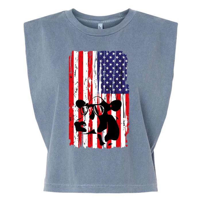 Heifer July 4 American Flag Farmer Gift Cow Cattle Gift Tee Gift Garment-Dyed Women's Muscle Tee