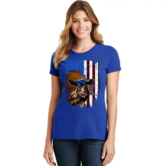 Heifer July 4 American Flag Farmer Gift Cow Cattle Gift Women's T-Shirt