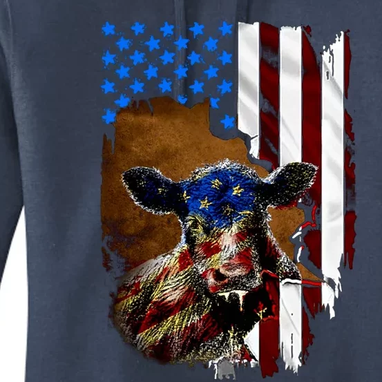 Heifer July 4 American Flag Farmer Gift Cow Cattle Gift Women's Pullover Hoodie