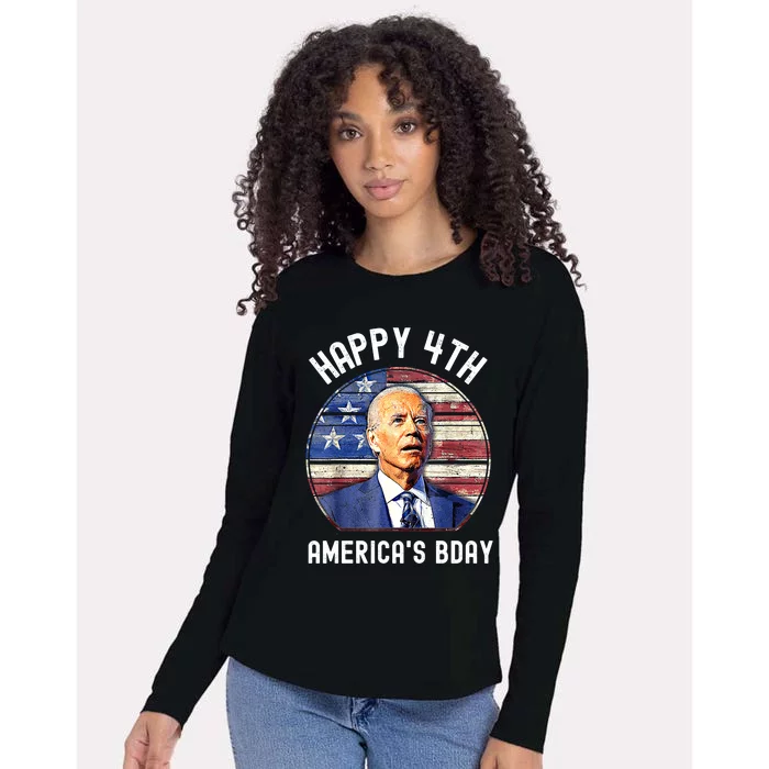 Happy July 4th America's Birthday Funny Anti Joe Biden Gift Womens Cotton Relaxed Long Sleeve T-Shirt