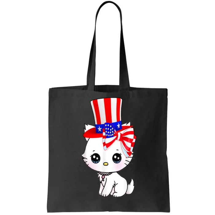 Happy July 4th Usa Flag Cute Cat Daddy Mommy Boy Girl Gift Tote Bag