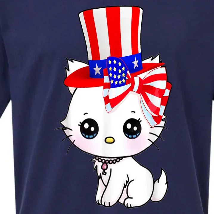 Happy July 4th Usa Flag Cute Cat Daddy Mommy Boy Girl Gift Sueded Cloud Jersey T-Shirt