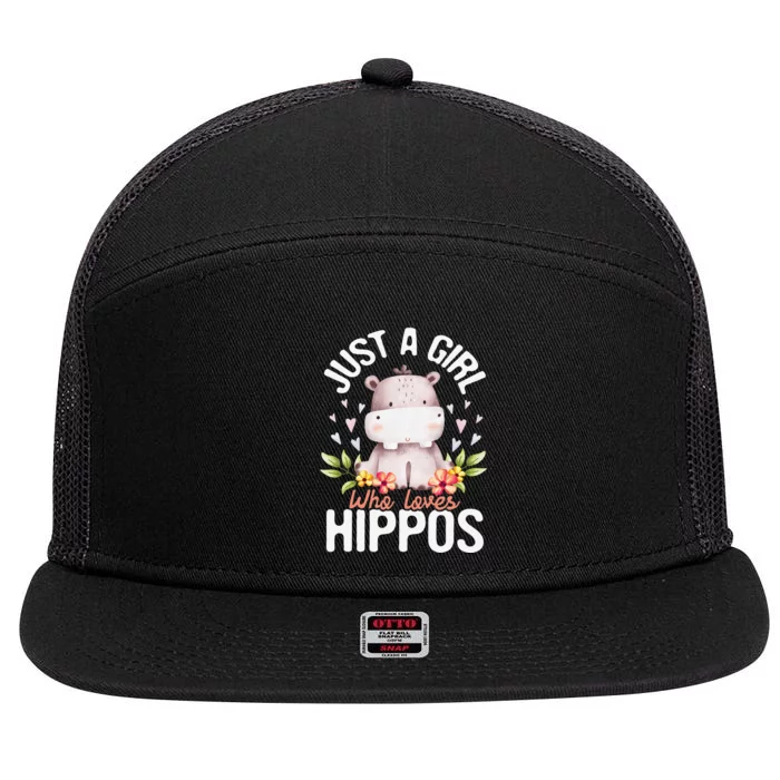 Hippopotamus Just A Who Loves Hippos Flower Cute Floral 7 Panel Mesh Trucker Snapback Hat