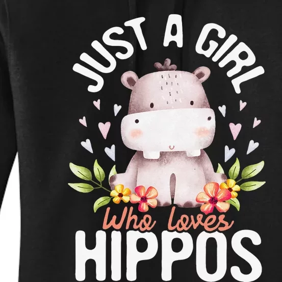 Hippopotamus Just A Who Loves Hippos Flower Cute Floral Women's Pullover Hoodie